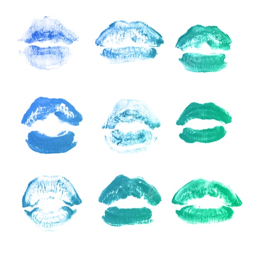 Preview: Female Lips Lipstick Kiss Print Set For Valentine Day And Love Collection Isolated On White