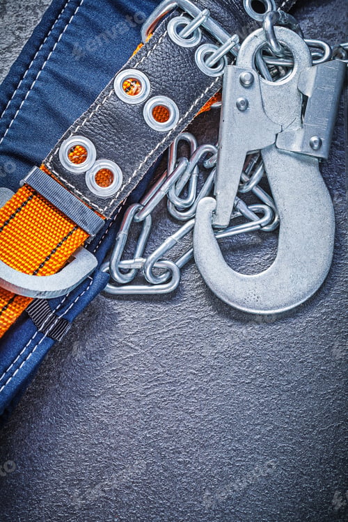 Preview: Construction Harness With Metal Chain On Black Background Maintenance Concept.