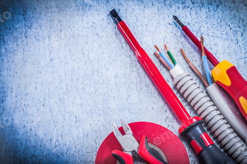 Preview: Collection Of Nippers Screwdrivers Corrugated Pipe Wire Protection Insulation Tape.