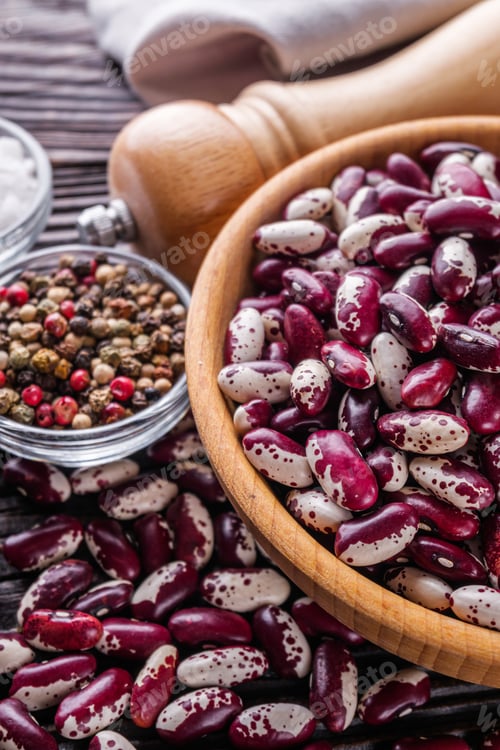 Preview: Fresh Organic Natural Beans On Wooden Rustic Background