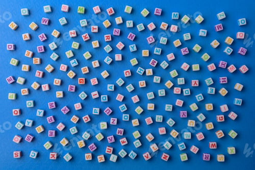 Preview: Chaotically Scattered Cubes With Letters Abstract Conceptual Background.