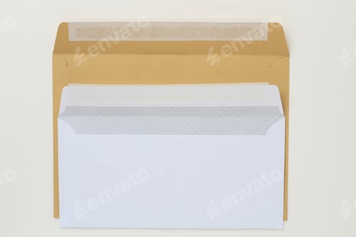 Preview: Two Classic Paper Envelope On A White Wooden Table. Blank Space For Text