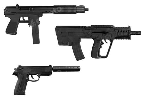 Preview: Several Types Of Firearms For Special Forces. Isolated On White Background.