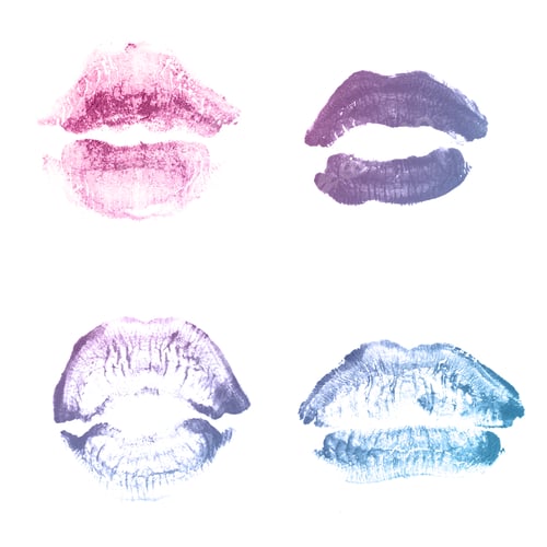 Preview: Female Lips Lipstick Kiss Print Set For Valentine Day And Love Collection Isolated On White