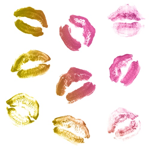 Preview: Female Lips Lipstick Kiss Print Set For Valentine Day And Love Collection Isolated On White