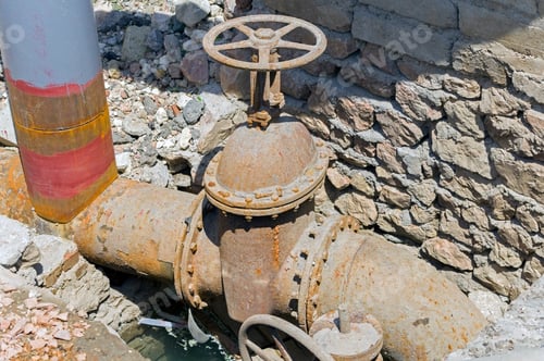 Preview: Old Wheel Valve With Pipe On Construction Site