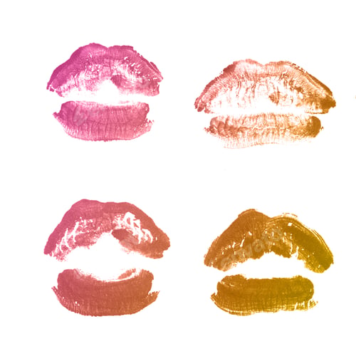 Preview: Female Lips Lipstick Kiss Print Set For Valentine Day And Love Collection Isolated On White