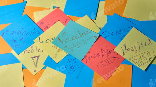Preview: Stickers With The Inscription About The Coronavirus Pandemic. Colorful Labels With Text About The
