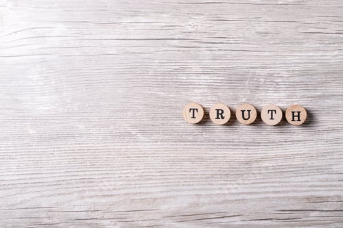 Preview: Word Truth Made From Wooden Letters Over Gray Wooden Background. Top View, Flat Lay. Copy Space