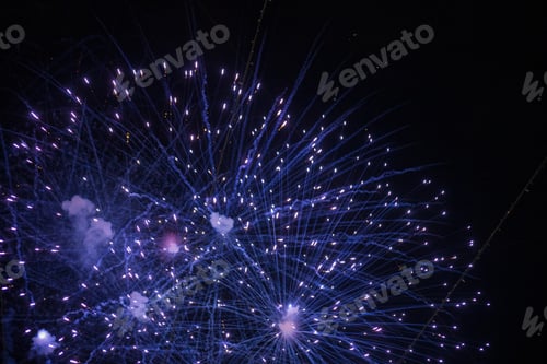Preview: Festive Fireworks In The Black Night Sky. Background