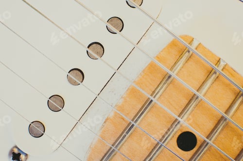 Preview: Electric Guitar Pick Up And Neck Part Detail With Light Effect, View From The Top