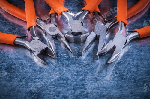 Preview: Metal Insulated Electric Pliers Nippers Close Up View Electricity Concept.