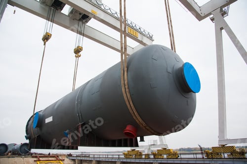 Preview: Harbor Gantry Crane Moving A Tank Container. Industrial Port