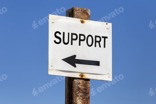 Preview: Support Word And Arrow Signpost On Clear Sky Background. Motivational Sign.