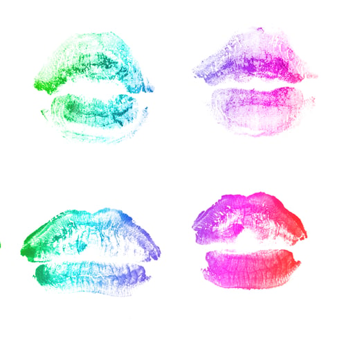 Preview: Female Lips Lipstick Kiss Print Set For Valentine Day And Love Collection Isolated On White