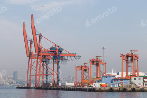 Preview: Orange Port Cranes In A Trading Port