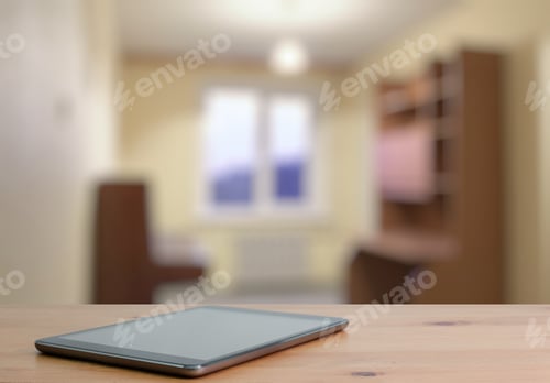 Preview: Tablet On Wooden Table In The Living Room