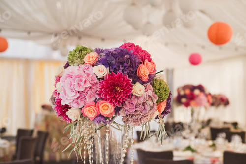 Preview: Floral Composition On The Table At Wedding Reception