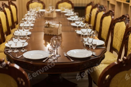 Preview: Abstract Background Of A Typical Food Service Cafe Or Restaurant. Selective Focus With Copy Space