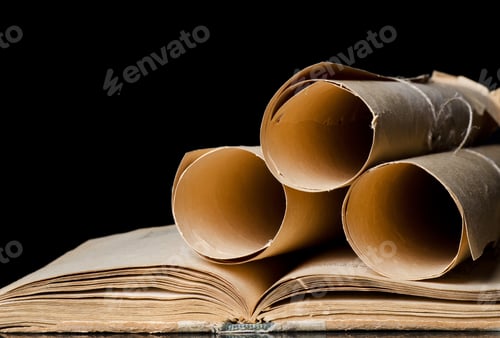 Preview: Many Ancient Scrolls And Books On Black