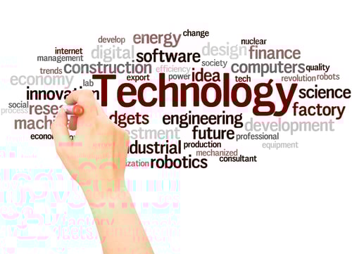 Preview: Technology Word Cloud Hand Writing Concept On White Background.