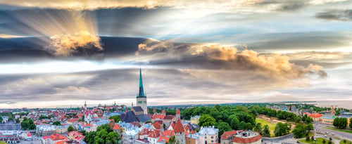 Preview: Panoramic Aerial View Of Lubeck At Sunset, Germany.