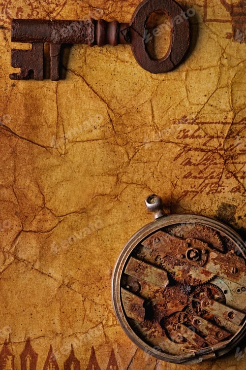 Preview: The Old Key With A Gears On The Old Textured Paper