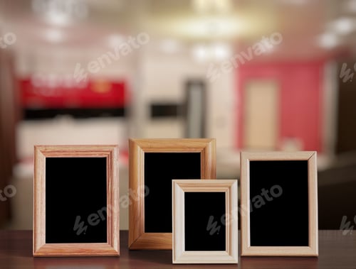Preview: Photo Frames On The Wooden Table In The Living Room