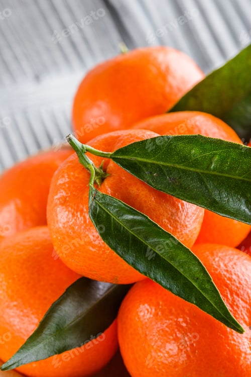 Preview: Juicy Mandarin On A Gray Wooden Rustic Background