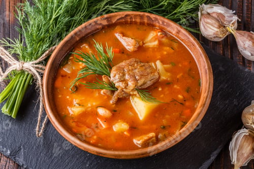 Preview: Chanahi A Traditional Georgian Meat Stew In A Bowl On Stoyn Board