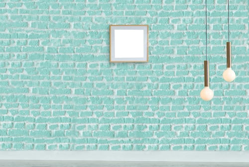 Preview: Green Decorative Stone Brick Wall Interior Design And Modern Lamp