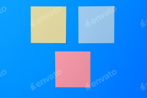 Preview: Blank Stickers On A Light Blue Background. Copy Space For Text Or Inscription