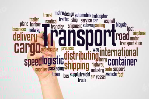 Preview: Transport, Word Cloud And Hand With Marker Concept On White Background.