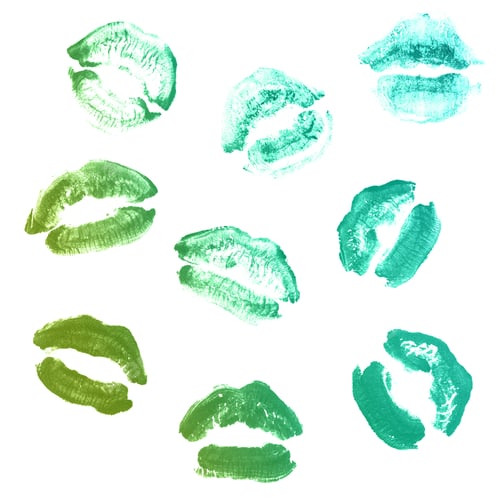 Preview: Female Lips Lipstick Kiss Print Set For Valentine Day And Love Collection Isolated On White