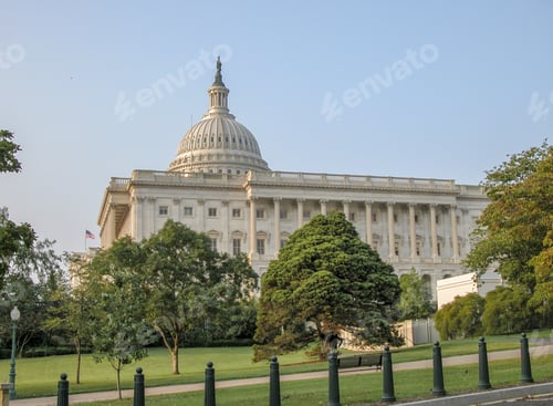 Preview: South Side Of The United States Capitol Building In Washington, Dc. Landmark Surrounded By Trees.