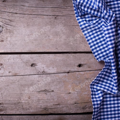 Preview: Colorful Kitchen Towel On Vintage Wooden Background. Selective Focus. Place For Text. Square Image.