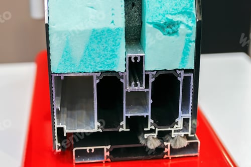 Preview: Window Profile Cut Of With Metal, Glass And Insulation