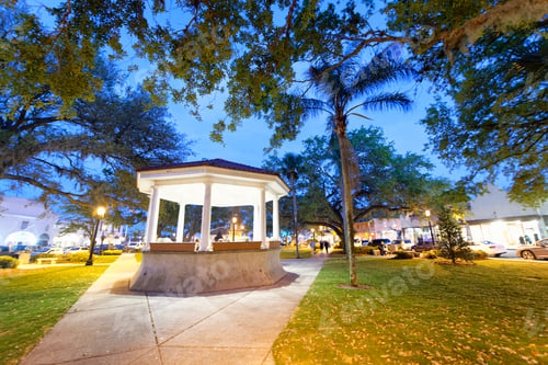 Preview: Beautiful Square And Park In St Augustine At Night, Florida.