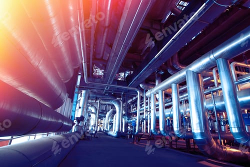 Preview: Industrial Zone, Steel Pipelines In Blue Tones