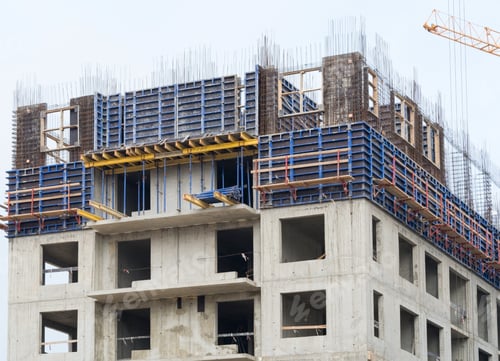 Preview: The Facade Of Modern Residential Building Under Construction. The Construction Of Modern Apartment