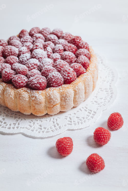 Preview: Delicious French Charlotte Cake With Raspberries And Savoiardi Biscuits
