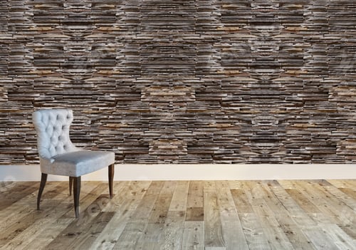 Preview: Living Room Stone Wall Decorative Interior Design Grey Chair And Empty Room
