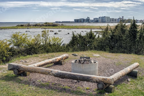 Preview: Grill Place Outdoors With The City At Background