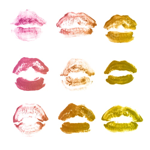 Preview: Female Lips Lipstick Kiss Print Set For Valentine Day And Love Collection Isolated On White