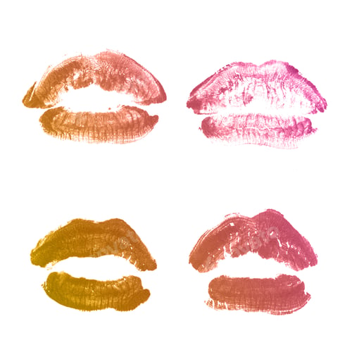 Preview: Female Lips Lipstick Kiss Print Set For Valentine Day And Love Collection Isolated On White