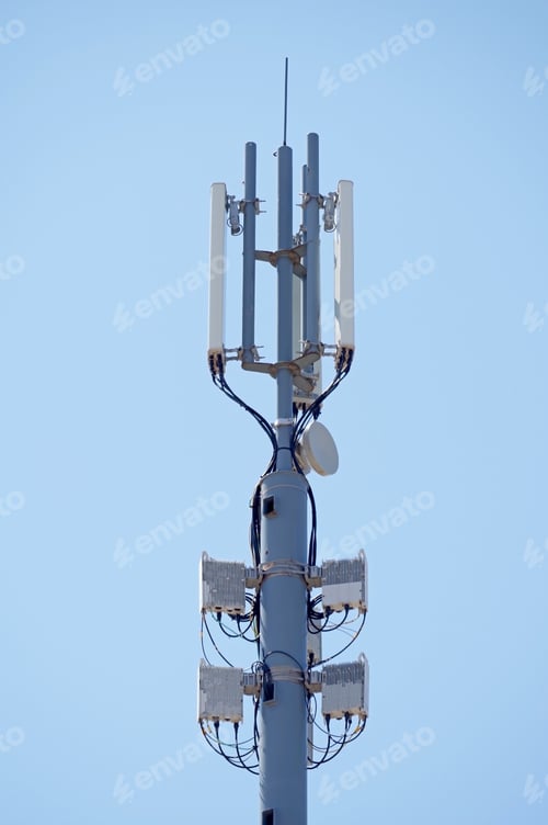 Preview: Tower With Aerials Of Cellular On A Background Blue Sky