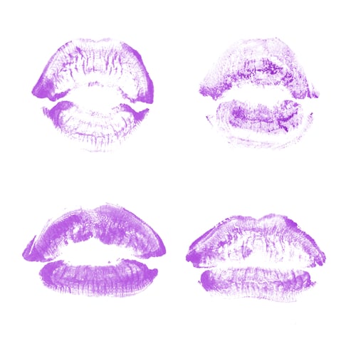 Preview: Female Lips Lipstick Kiss Print Set For Valentine Day And Love Collection Isolated On White