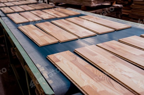 Preview: Production Line Of The Wooden Floor Factory. Cnc Automatic Woodworking Machine. Industrial