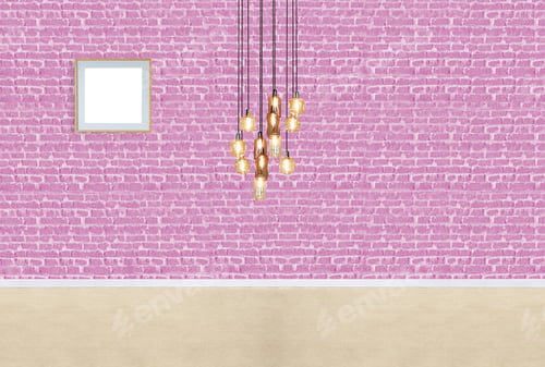Preview: Pink Brick Wall with Lights and Empty Frame