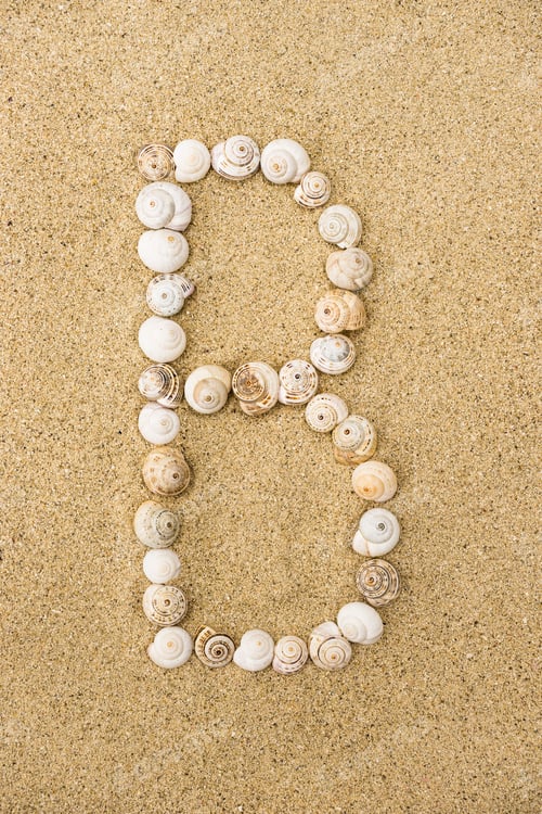 Preview: Summer Alphabet Letters, Letter B Made Of Seashells On Sand.